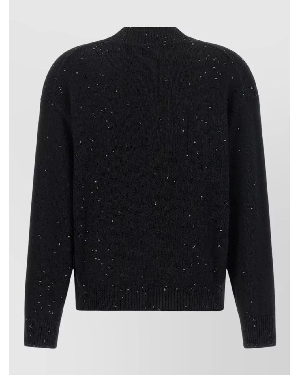 Brunello Cucinelli Blue Cashmere Silk Sequin-Embroidered V-Neck Sweater