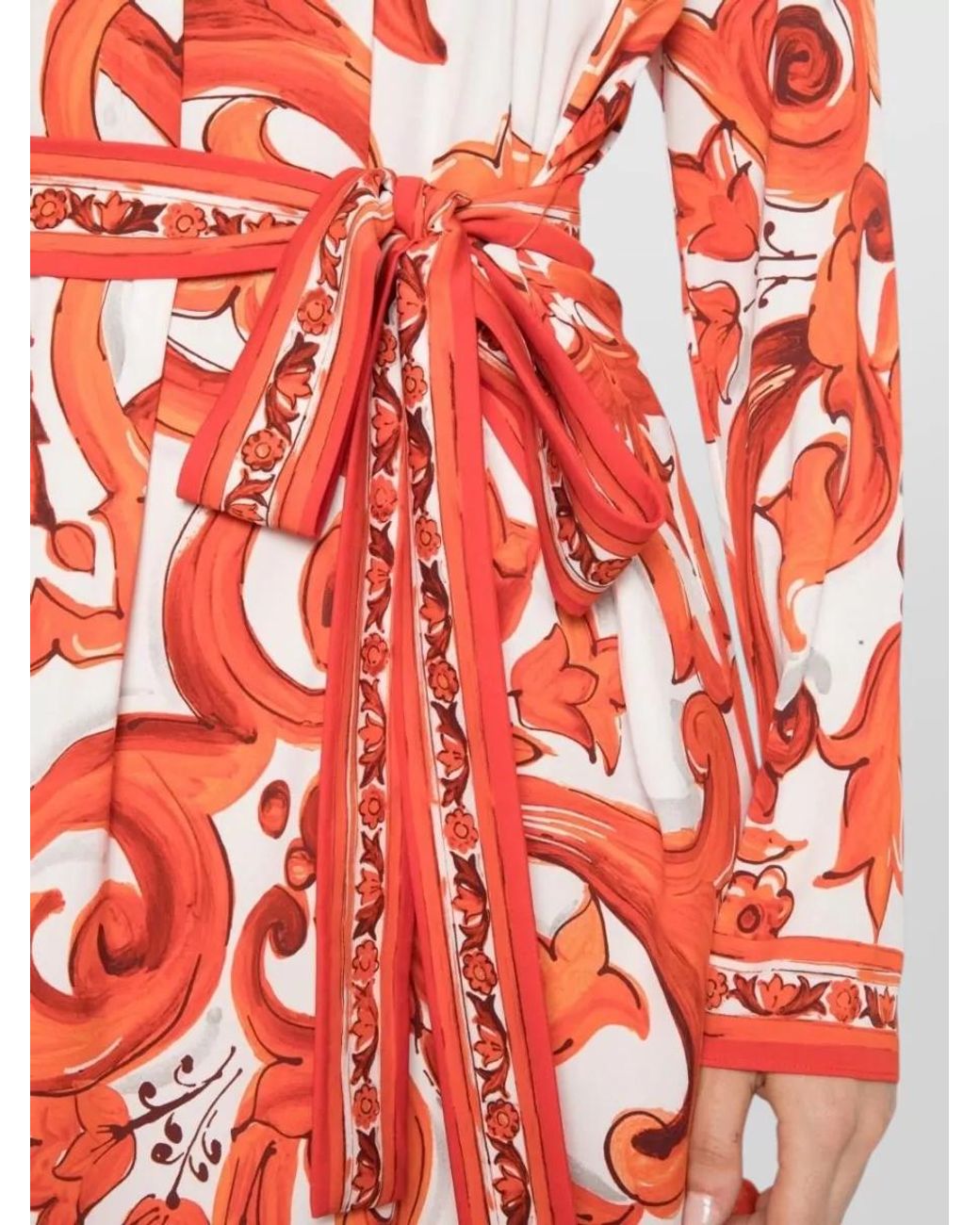 Dolce & Gabbana Red Silk Printed Long-Sleeve Mini Dress