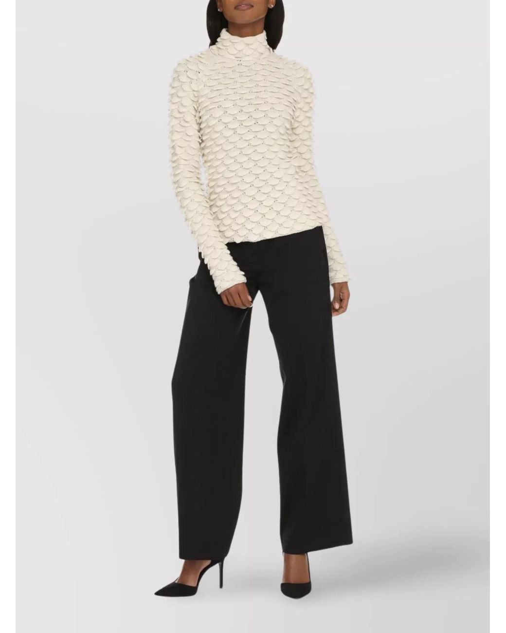 Bottega Veneta White Knit Turtleneck Sweater With Fish Scale Design