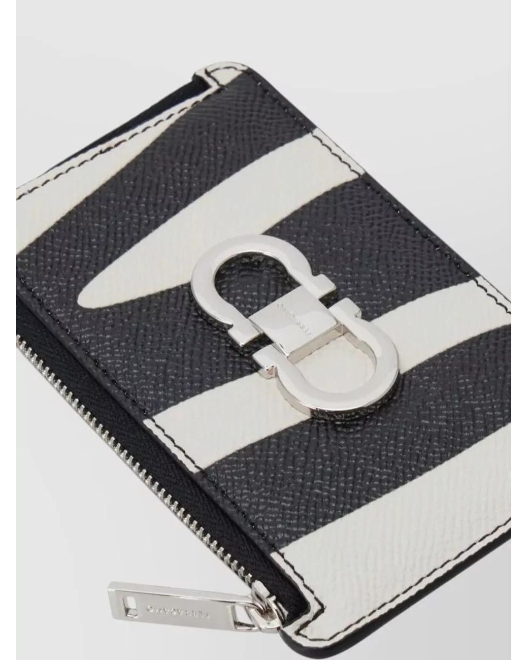 Ferragamo Black Leather Zebra-Print Cardholder