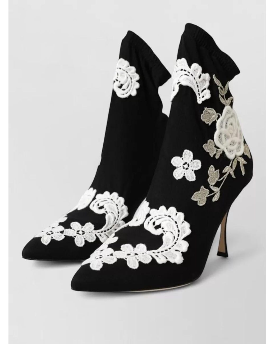 Dolce & Gabbana Black Embroidered Ankle Boots