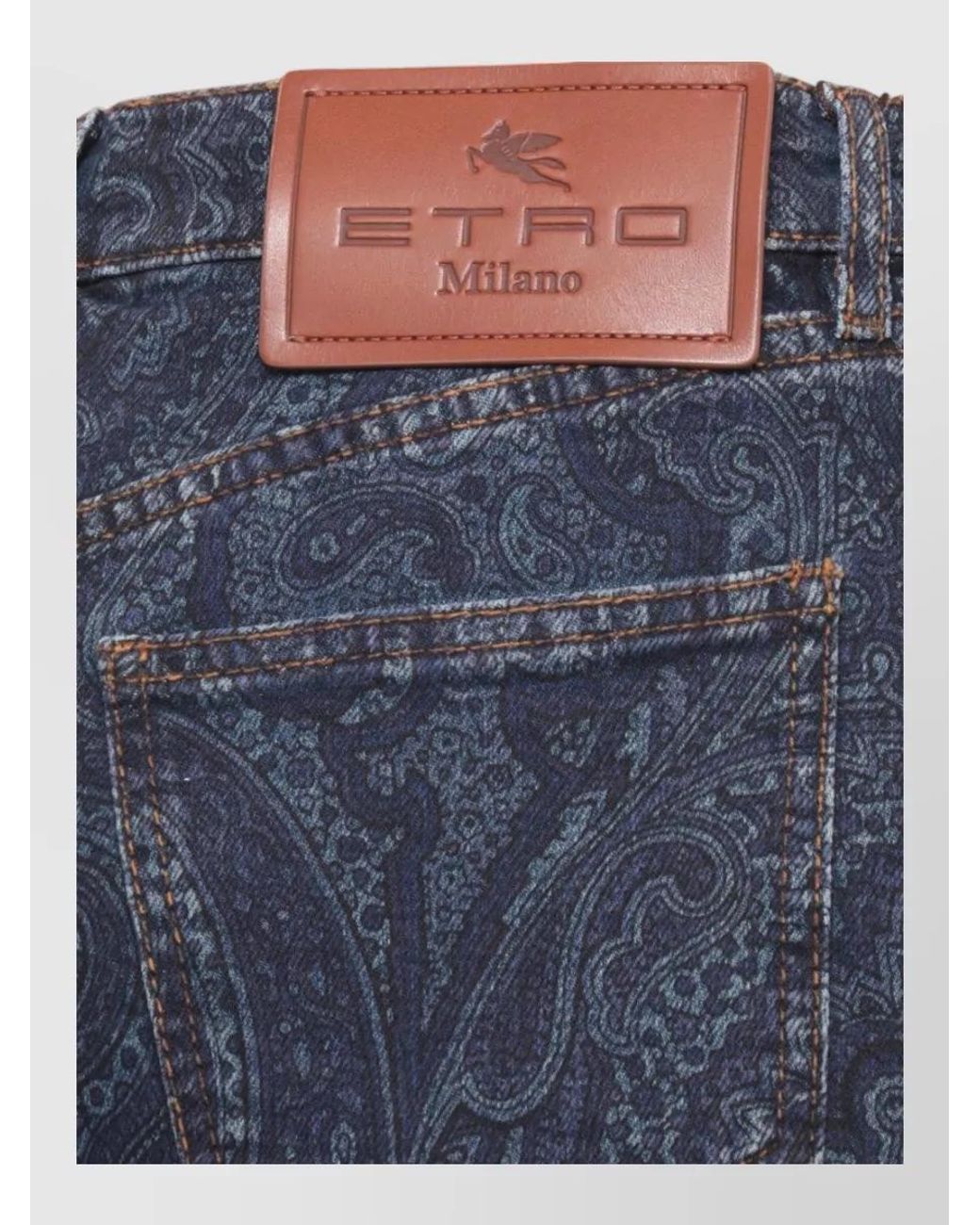 Etro Blue Printed Straight-Leg Denim Jeans