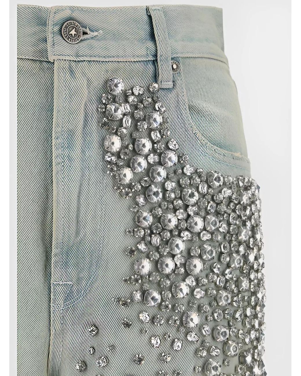 Golden Goose Deluxe Brand Gray Shiny Rhinestone Embellished Baggy Jeans