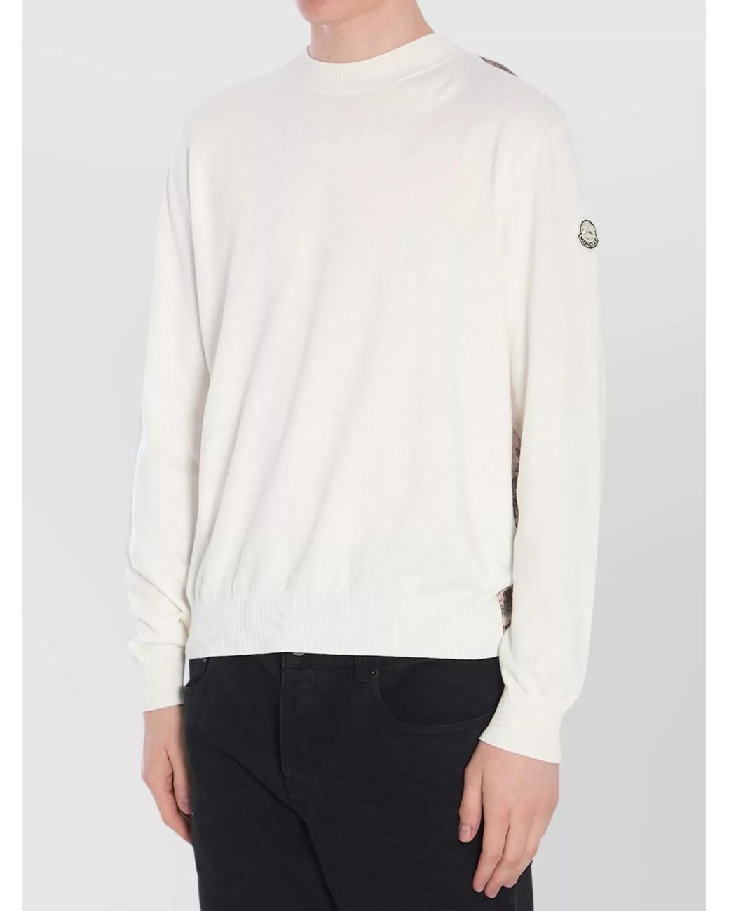 Moncler White Cotton Printed Crew-Neck Sweater for men