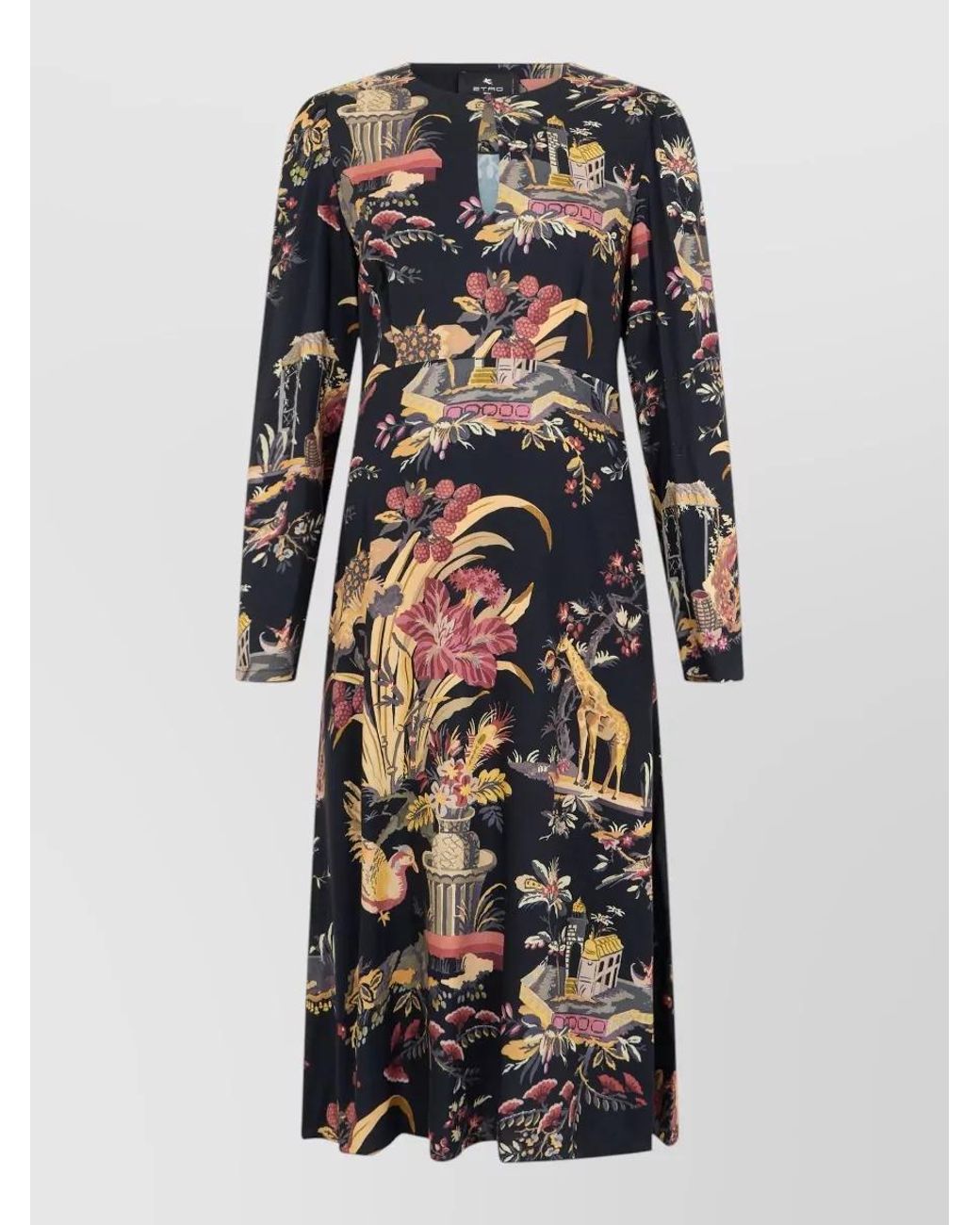 Etro Black Long Printed Dress Viscose