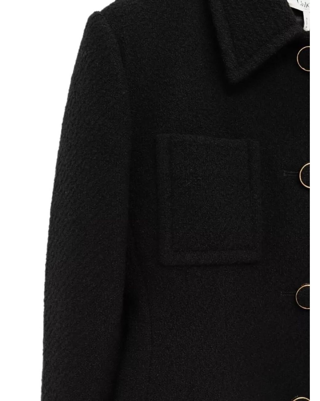 Chloé Black Wool Tweed Cropped Single Breasted Jacket