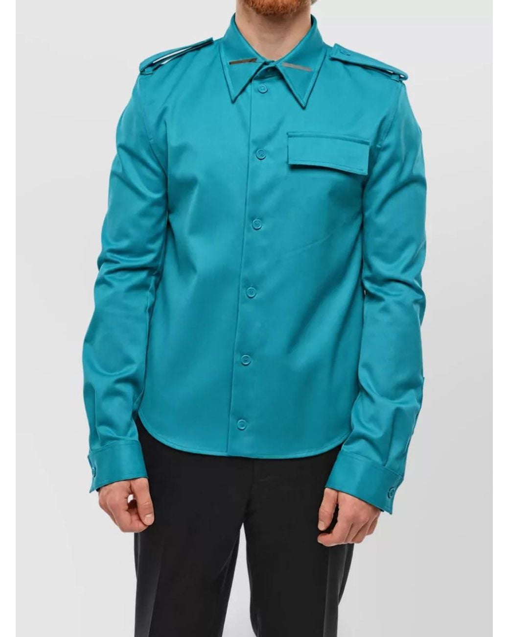 Bottega Veneta Blue Wool Dress Shirt for men