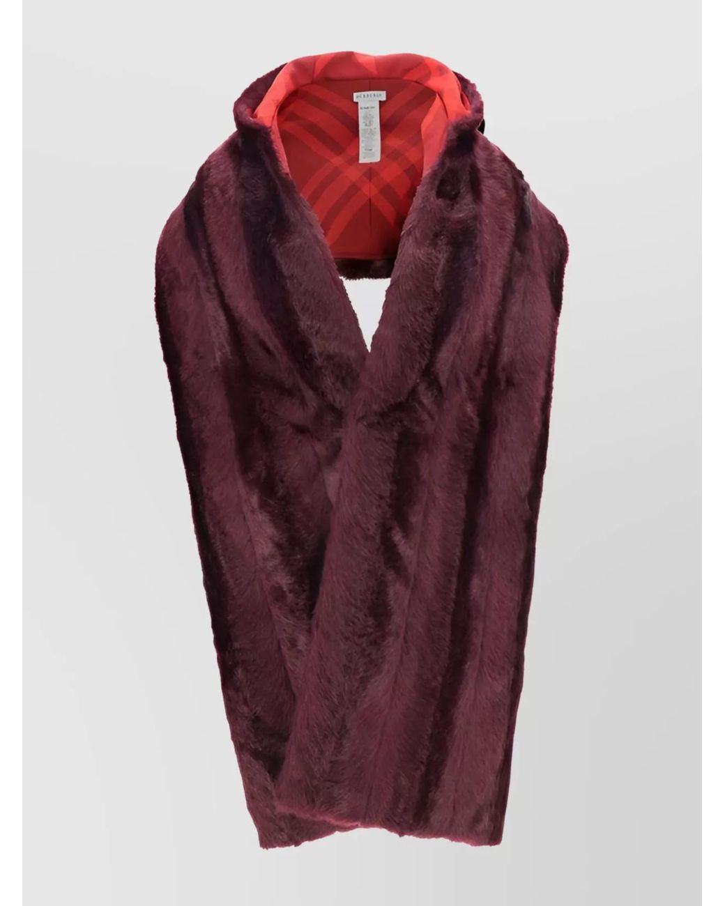 Burberry Red Reversible Hooded Scarf Faux Fur
