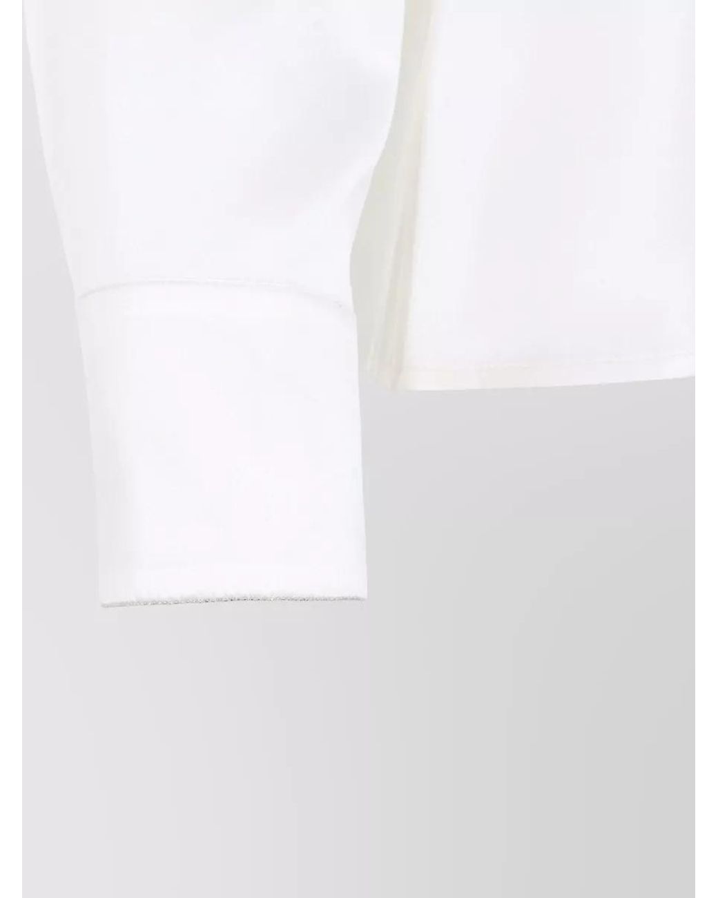Peserico White Silk Satin Long-Sleeve Blouse