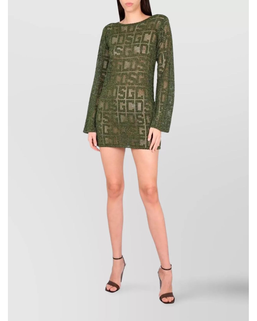 Gcds Green Macramé Boat Neck Mini Dress