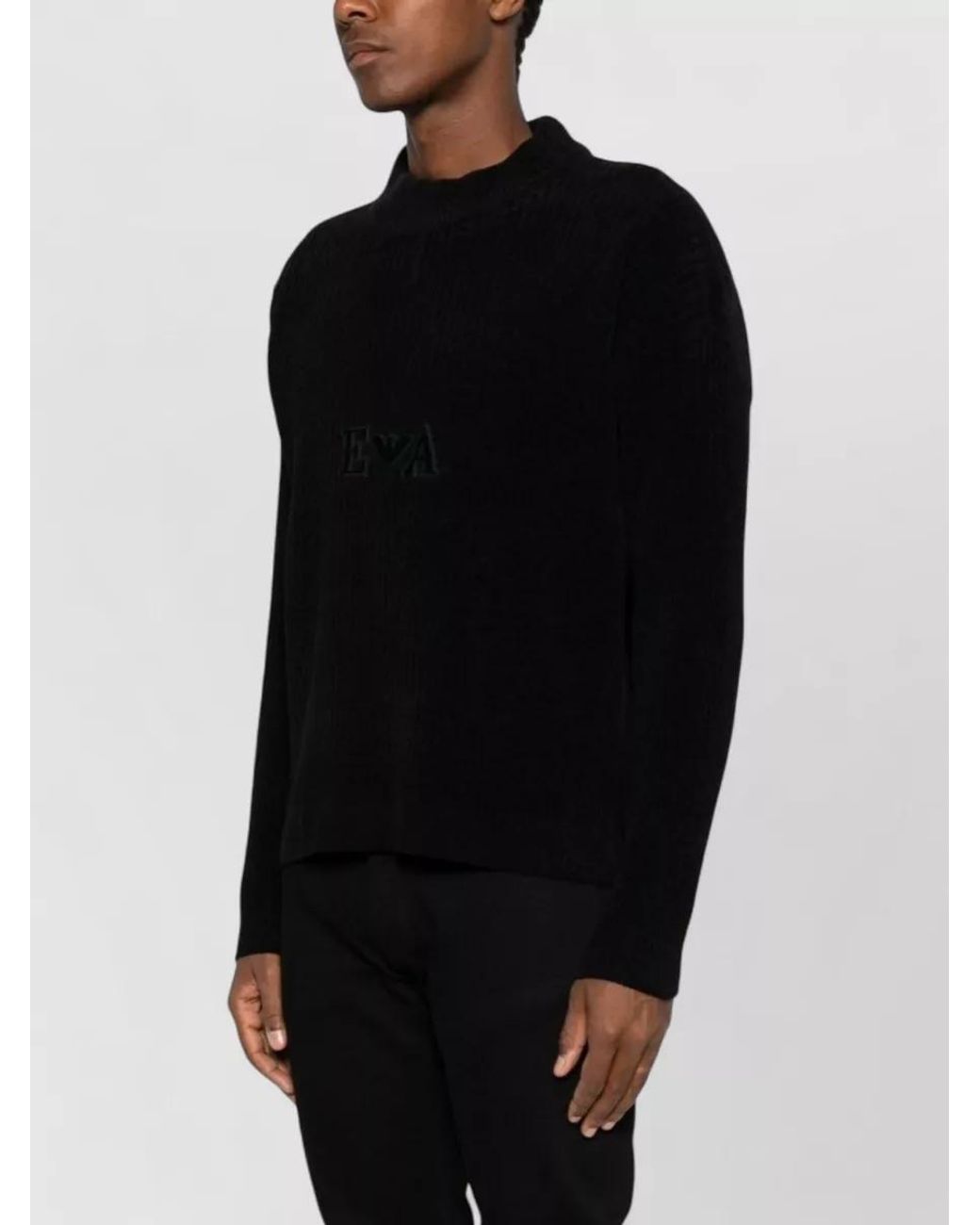 Emporio Armani Black Ribbed High Neck Sweater for men