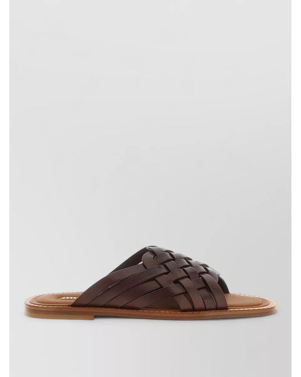 Miu Miu Brown Leather Woven Flat Sandals