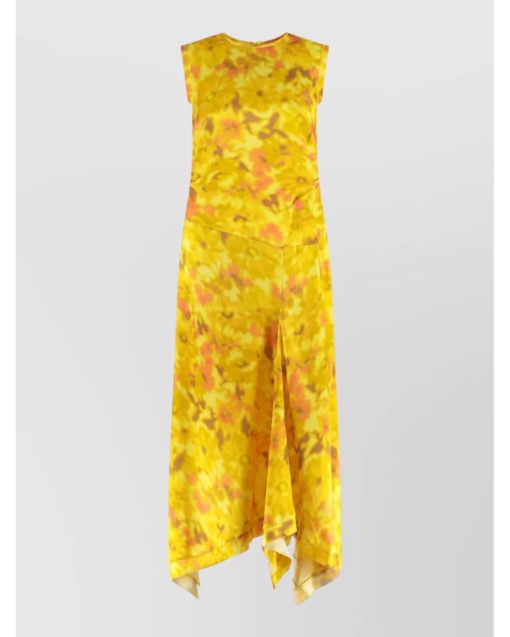 Acne Yellow Printed Asymmetric Midi Dress