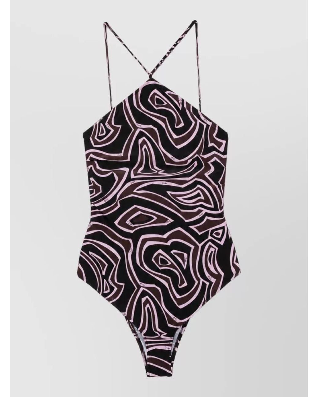 Emilio Pucci White Printed Halterneck One-Piece Swimsuit