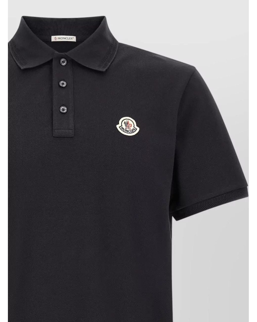 Moncler Black Cotton Piqué Short-Sleeve Polo Shirt for men