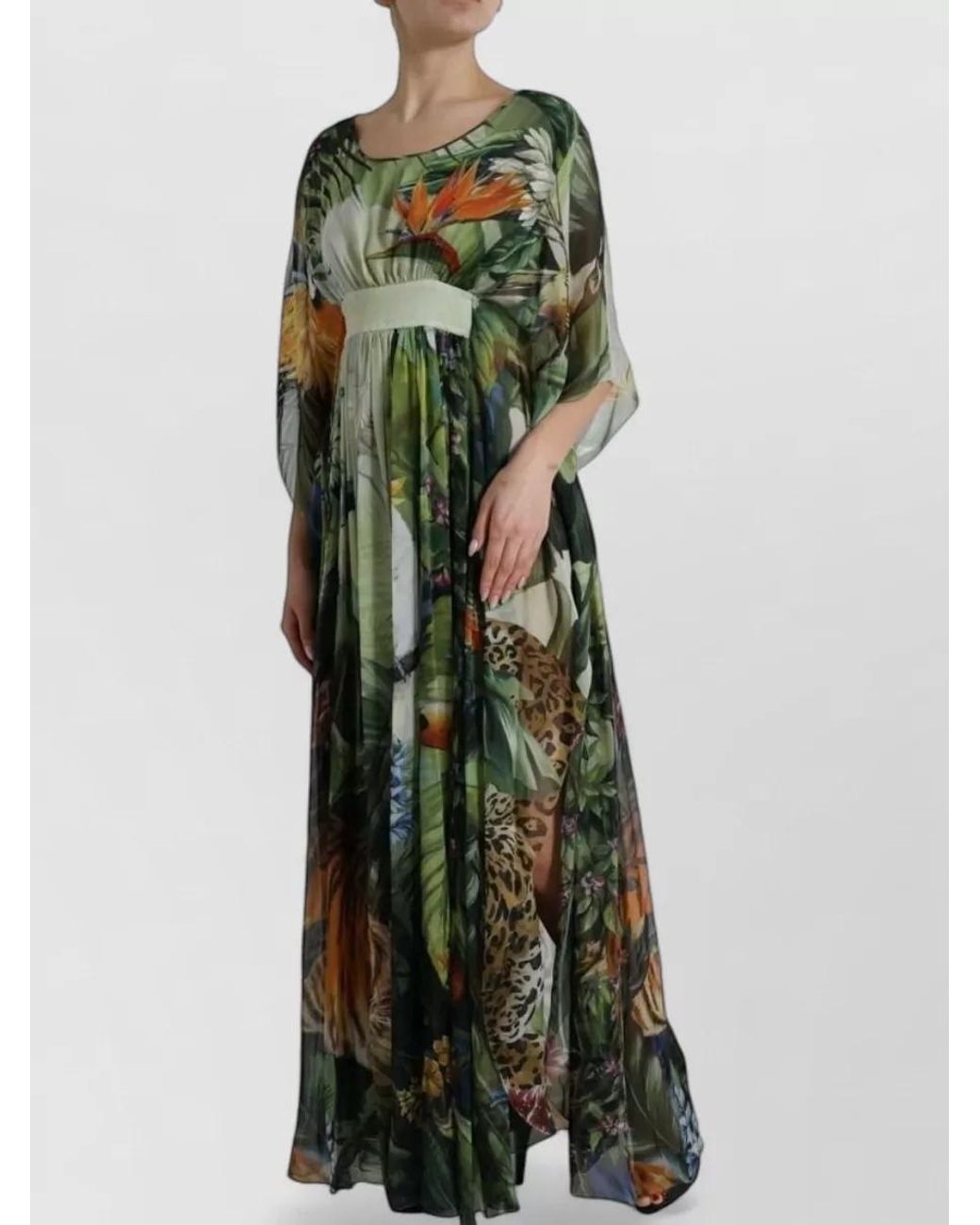 Dolce & Gabbana Green Silk Jungle Print Maxi Dress