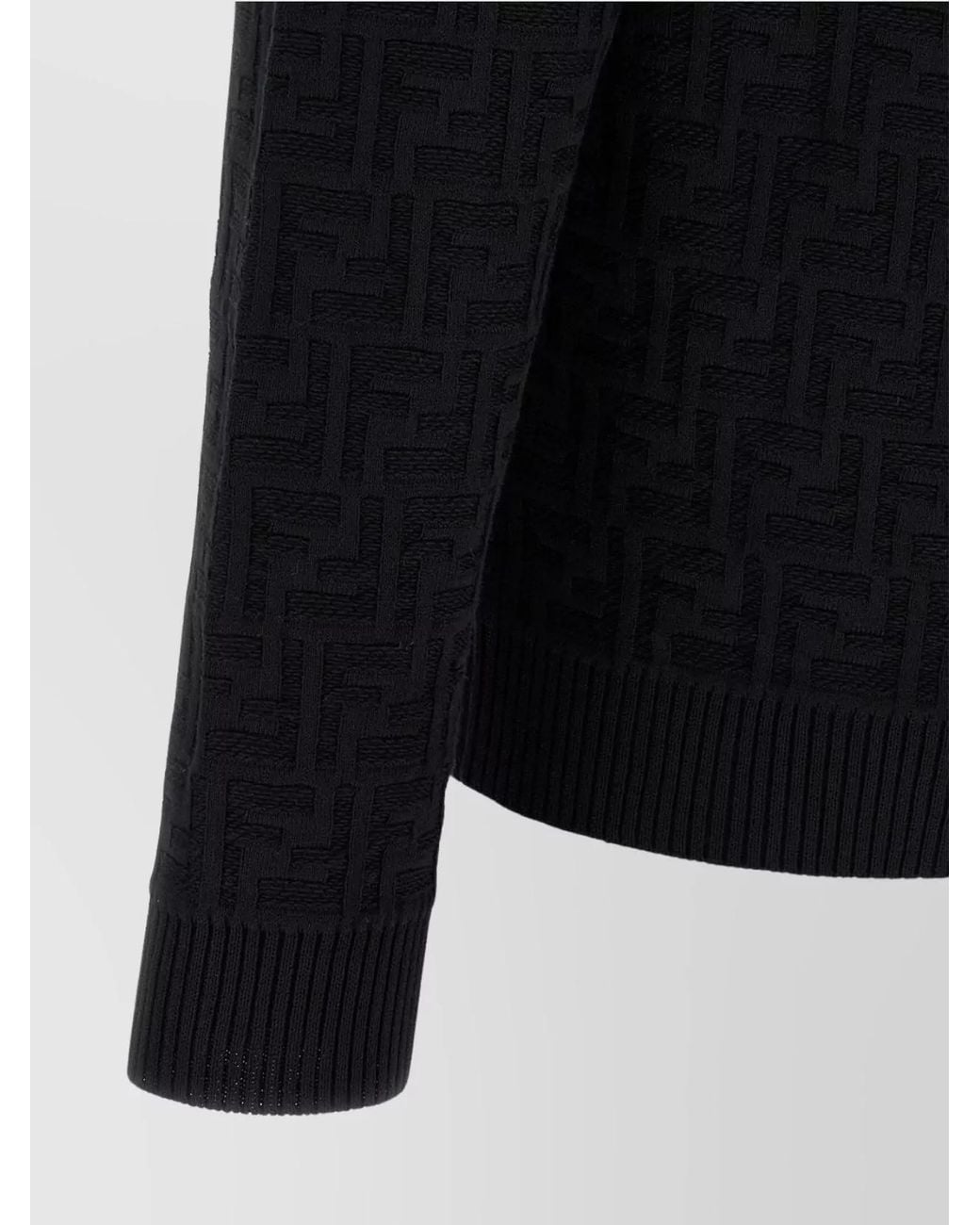 Fendi Blue Cotton Ff Jacquard Crew-Neck Sweater for men