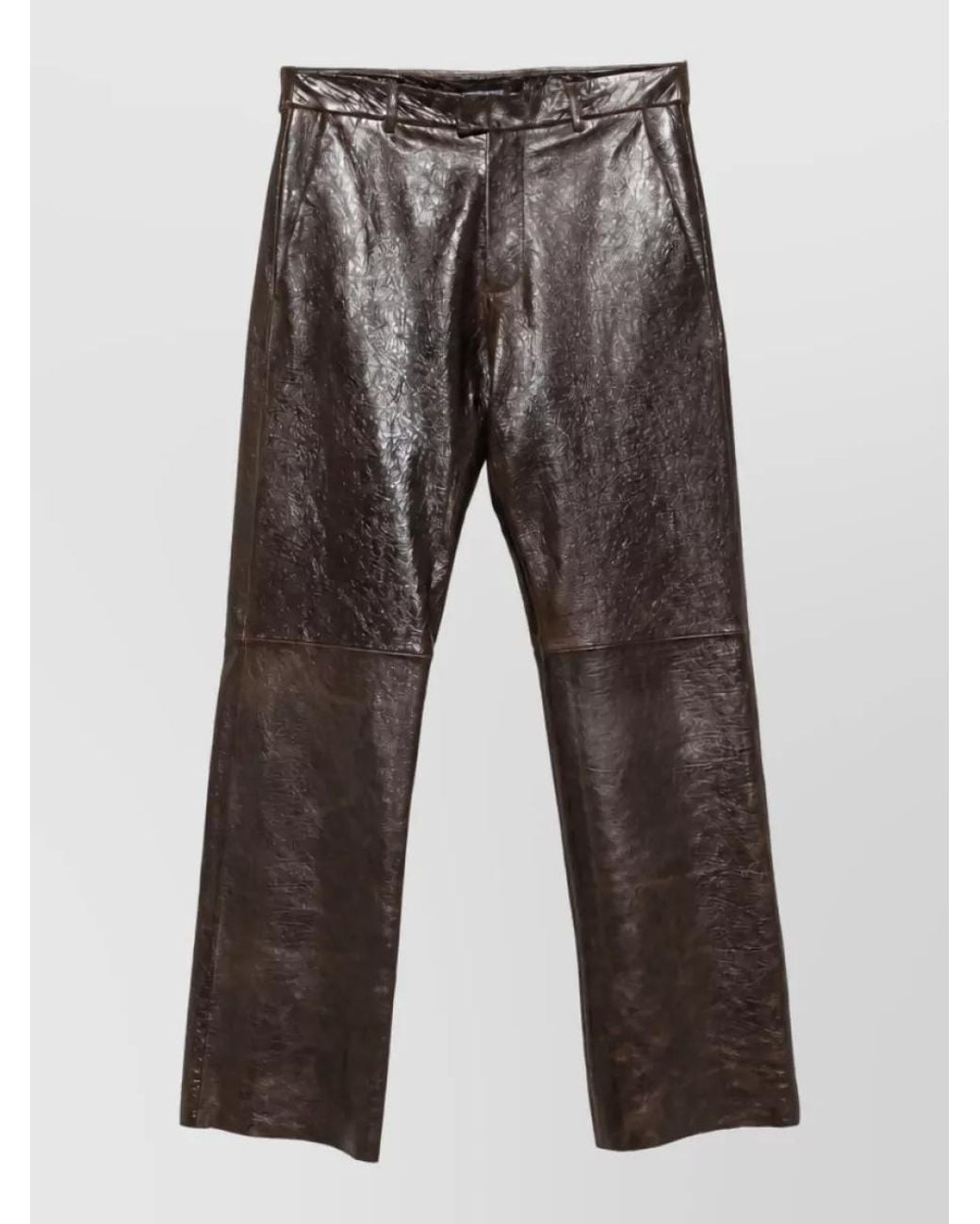 Emporio Armani Gray Leather Wide-Leg Trousers for men
