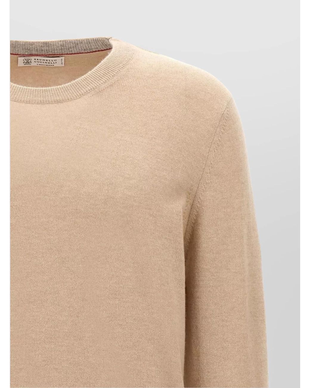 Brunello Cucinelli Natural Cashmere Ribbed Crew Neck Regular Fit Jumper for men