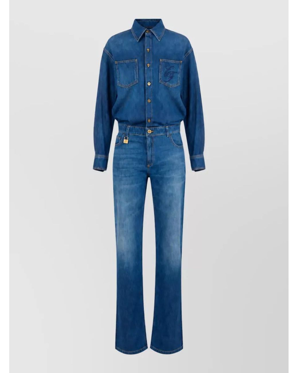 Elisabetta Franchi Blue Denim Jumpsuit