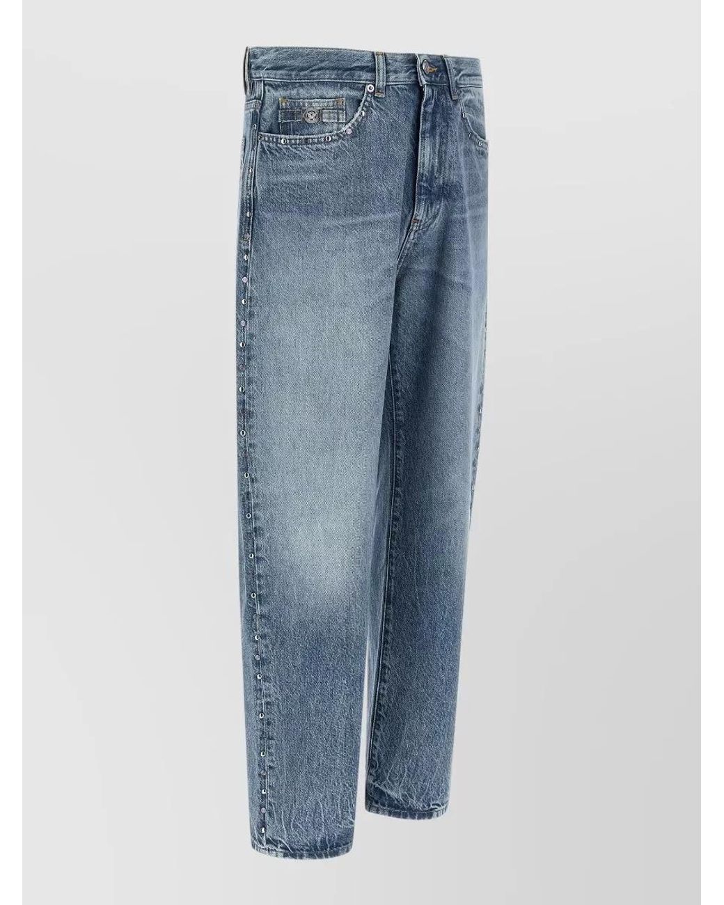 Versace Blue Studded Straight-Leg Denim Jeans for men