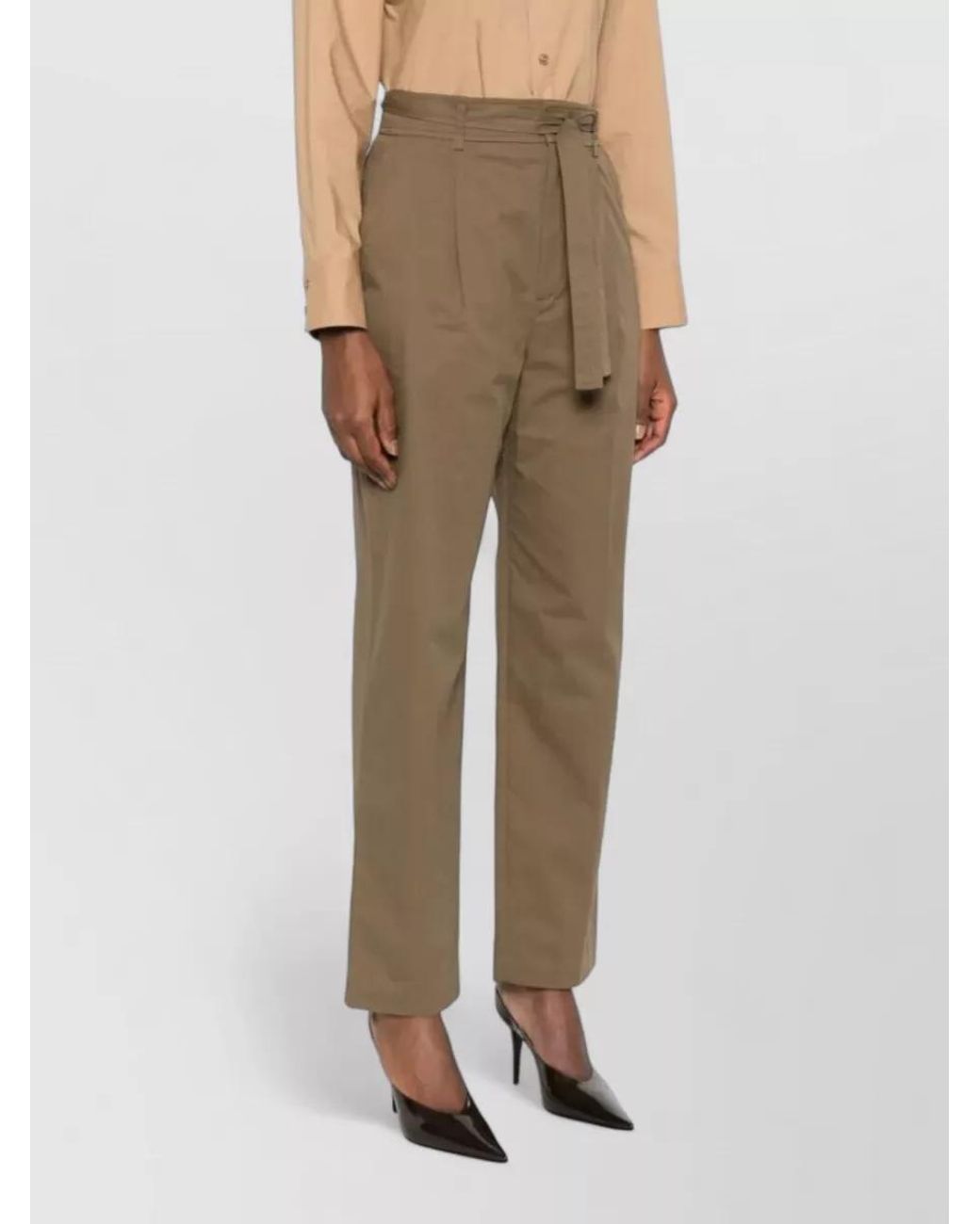 Saint Laurent Green Cotton High-Rise Straight-Leg Belted Trousers