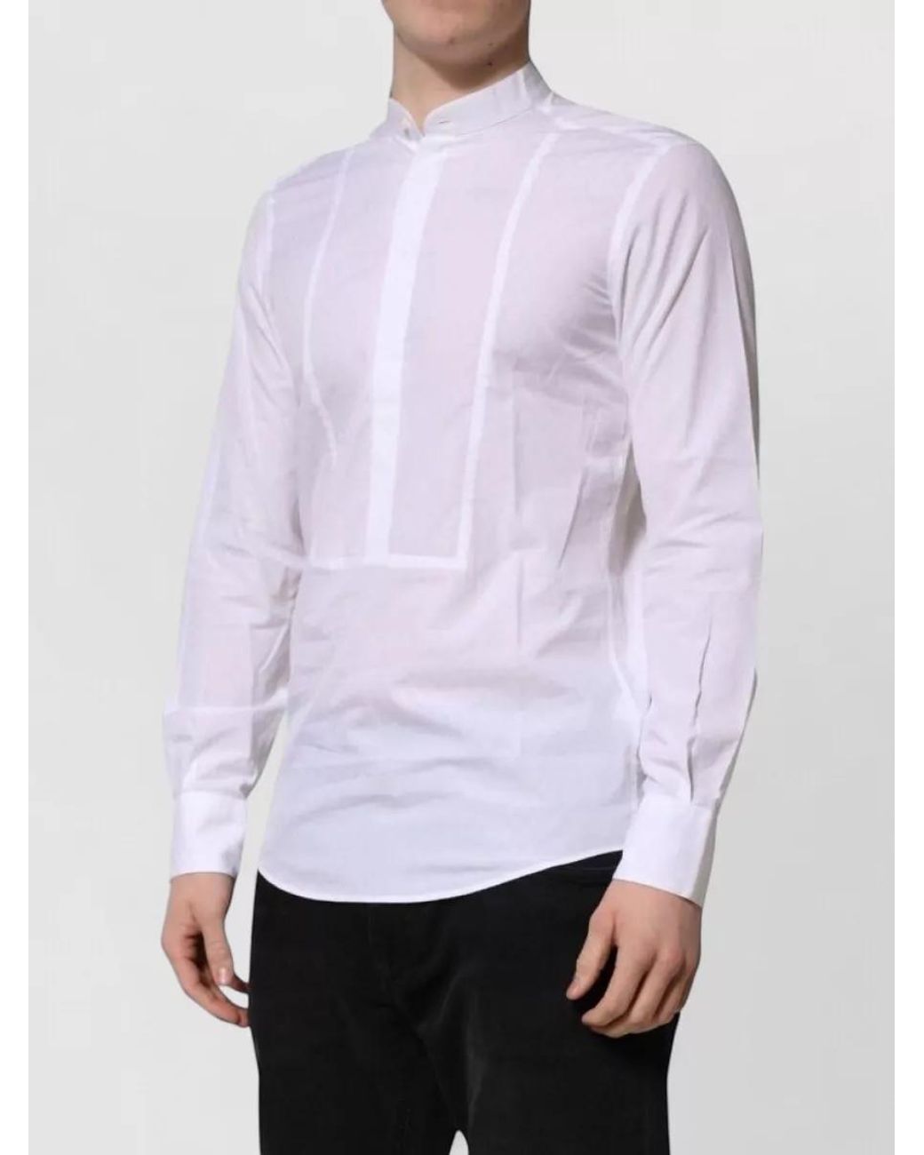 Dolce & Gabbana White Cotton Slim-Fit Long-Sleeve Mandarin-Collar Shirt for men