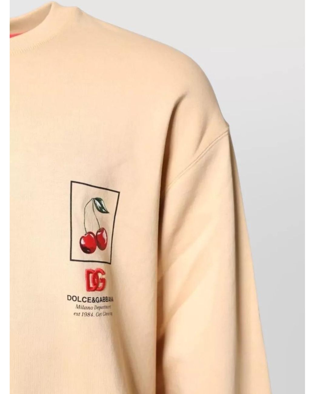 Dolce & Gabbana Natural Cherry Print Crew Neck Pullover Sweatshirt for men