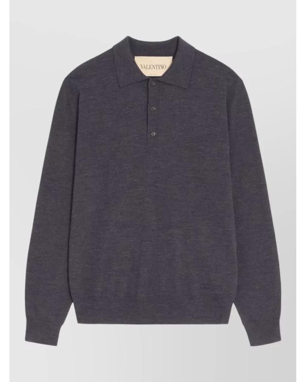 Valentino Garavani Blue Virgin Wool Long-Sleeve Polo Shirt for men
