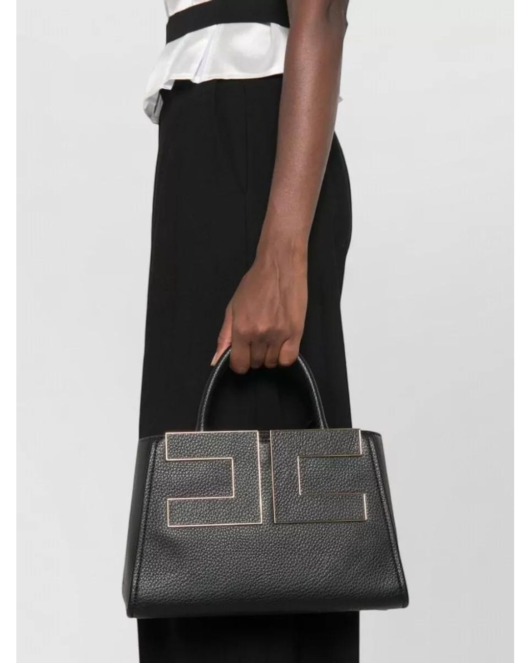 Elisabetta Franchi Black Faux Leather Structured Tote Bag