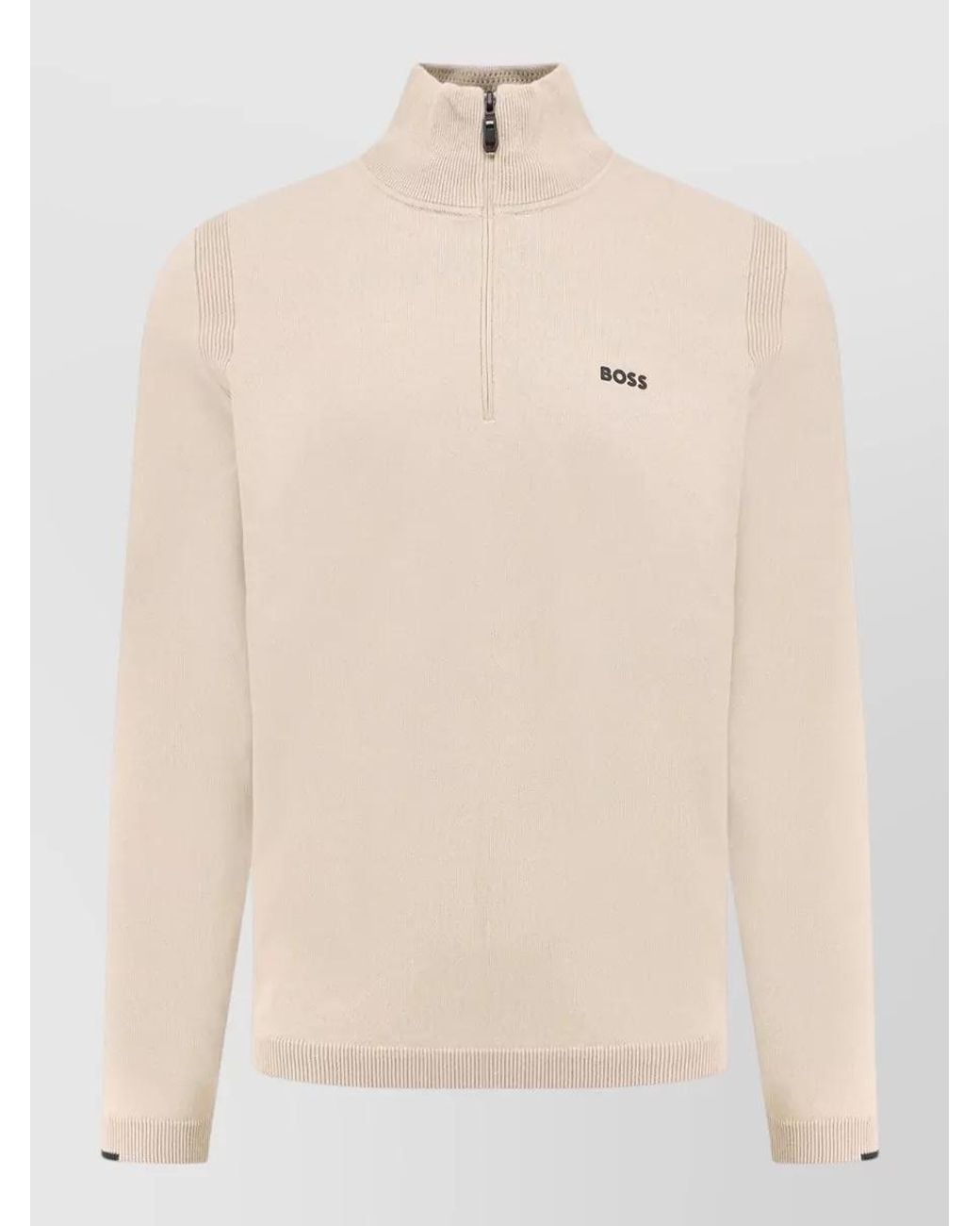 Boss Natural Ribbed Half Zip Sweater for men