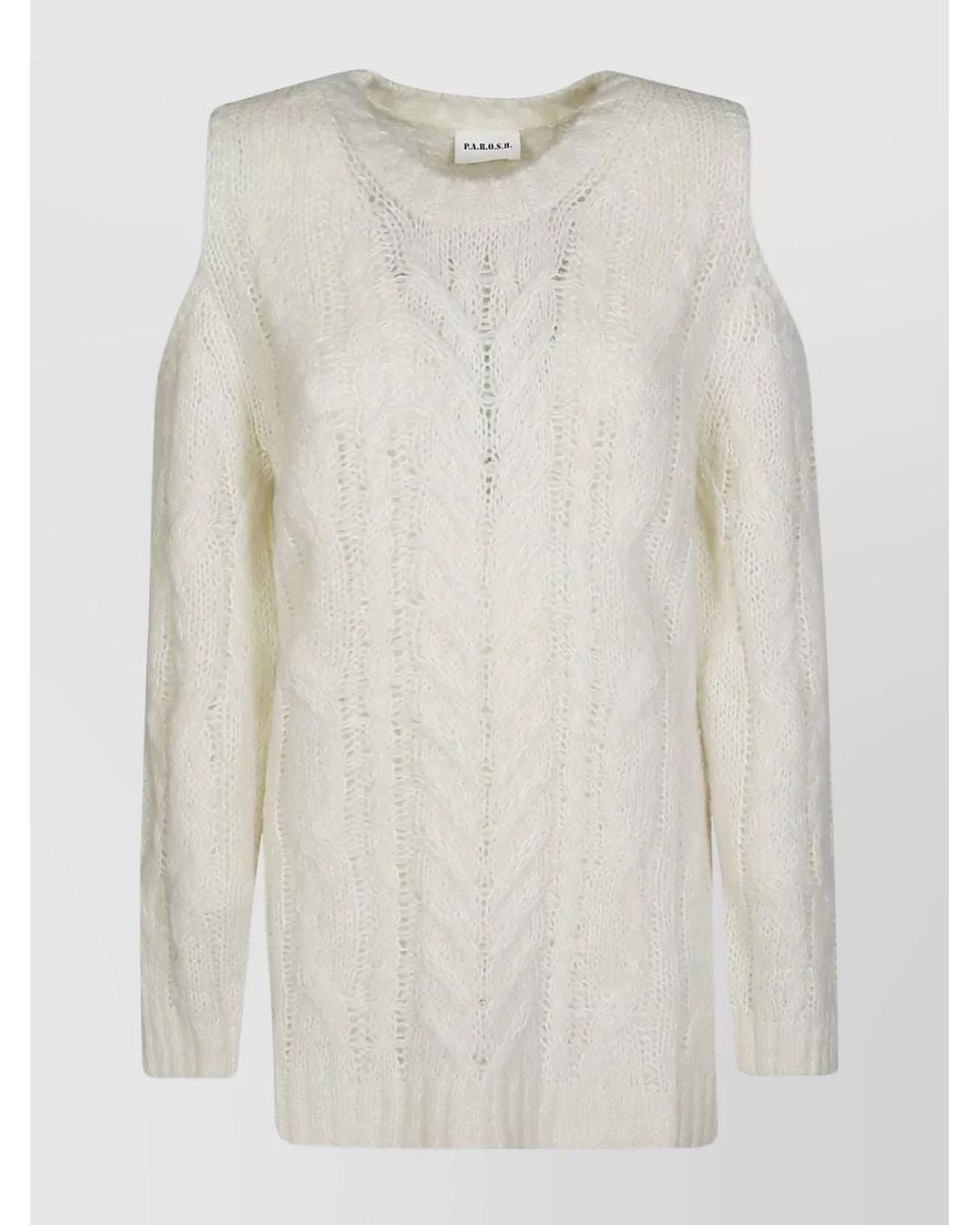 P.A.R.O.S.H. White Off-Shoulder Crochet Knit Jumper