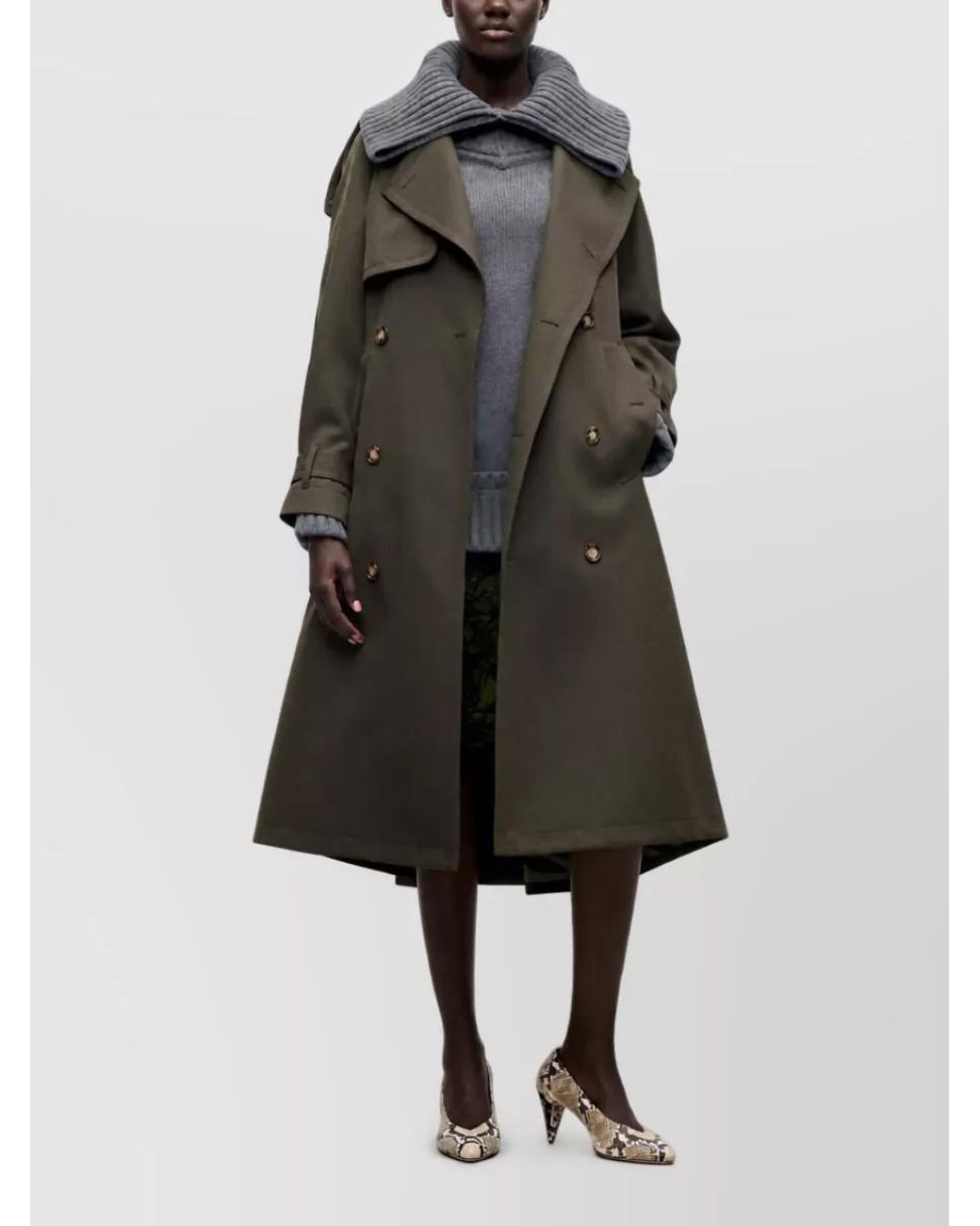Victoria Beckham Brown Virgin Wool Double-Breasted Belted Trench Coat