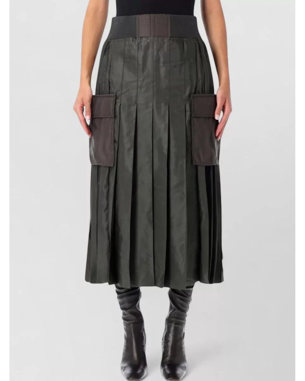 Sacai Black Nylon Pleated Skirt