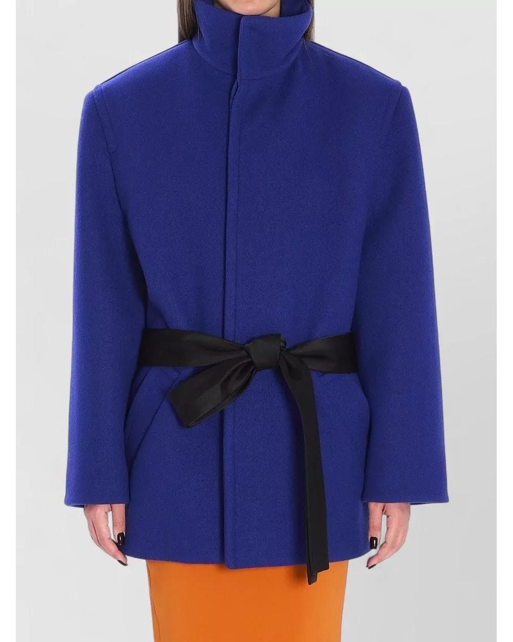 Saint Laurent Blue Wool Belted Single-Breasted Coat