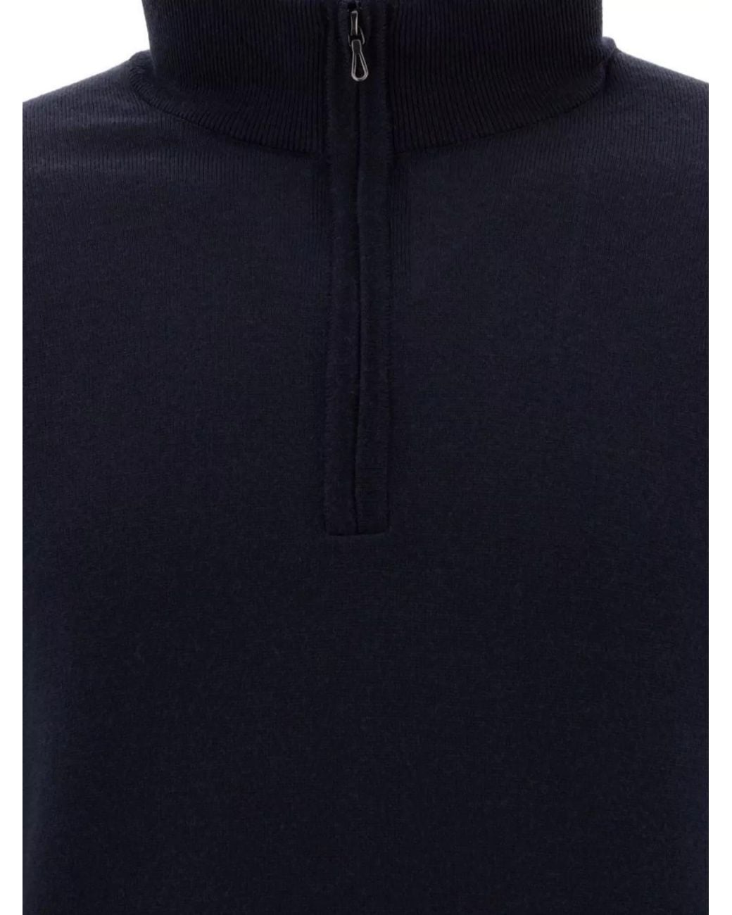 John Smedley Blue Merino Wool Half Zip Sweater for men