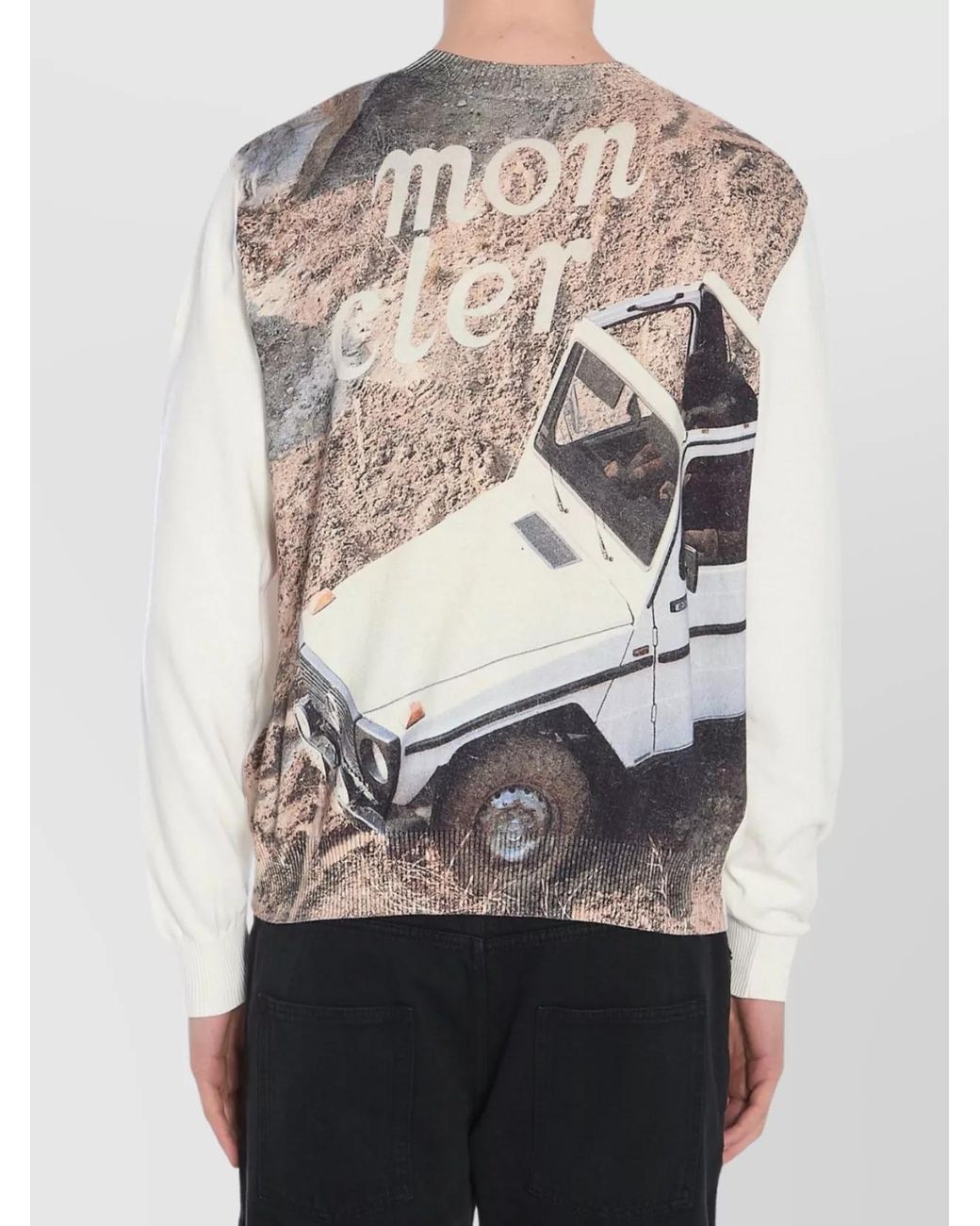 Moncler White Cotton Printed Crew-Neck Sweater for men