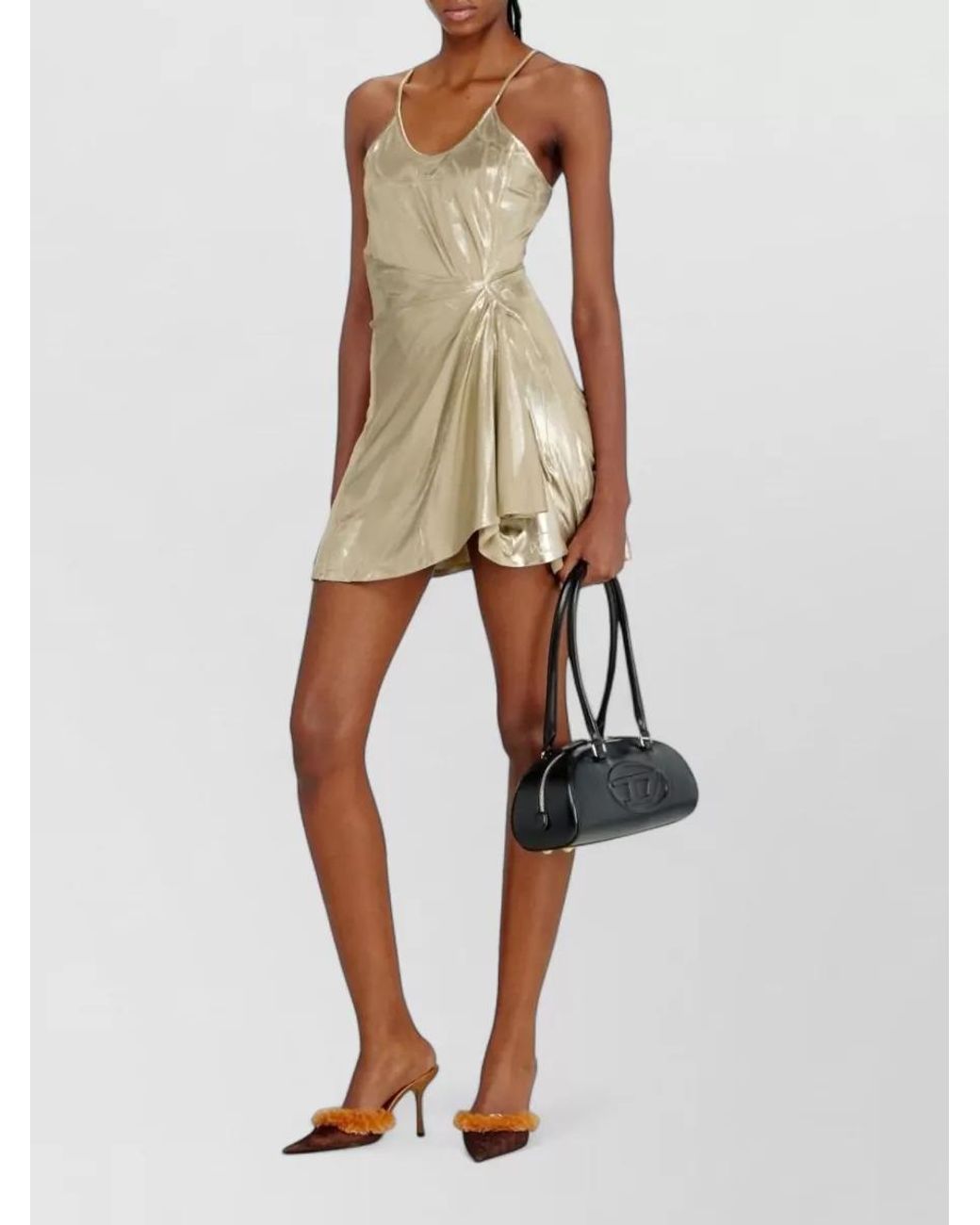 DIESEL Natural Draped Scoop-Neck Spaghetti-Strap Mini Dress