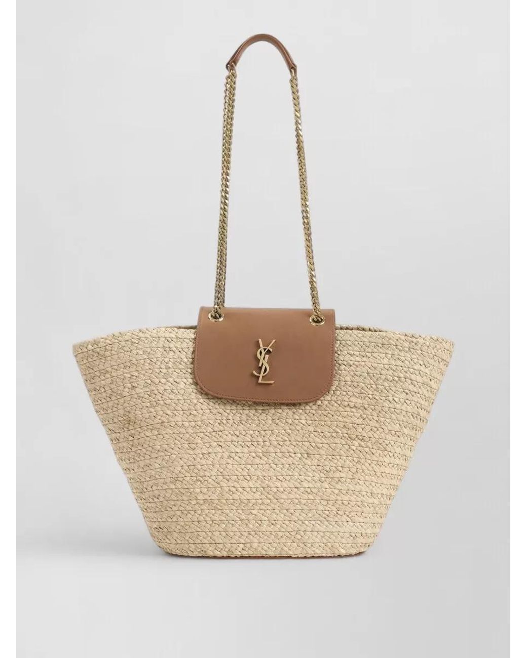 Saint Laurent Natural Raffia Basket Tote Bag
