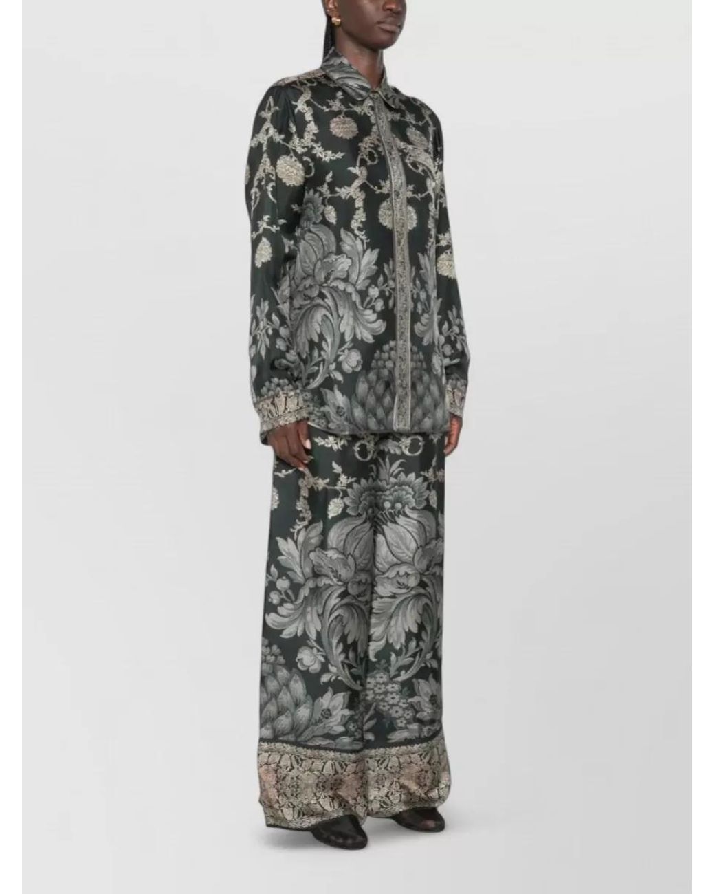 Pierre Louis Mascia Gray Floral-Print Silk Shirt
