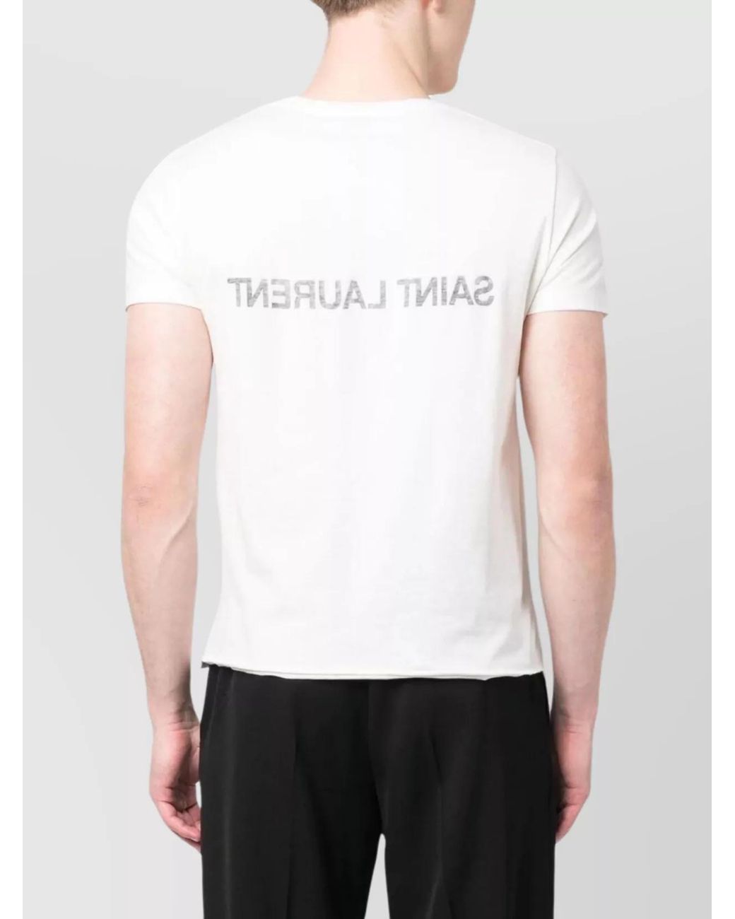 Saint Laurent White Cotton Logo Print T-Shirt for men