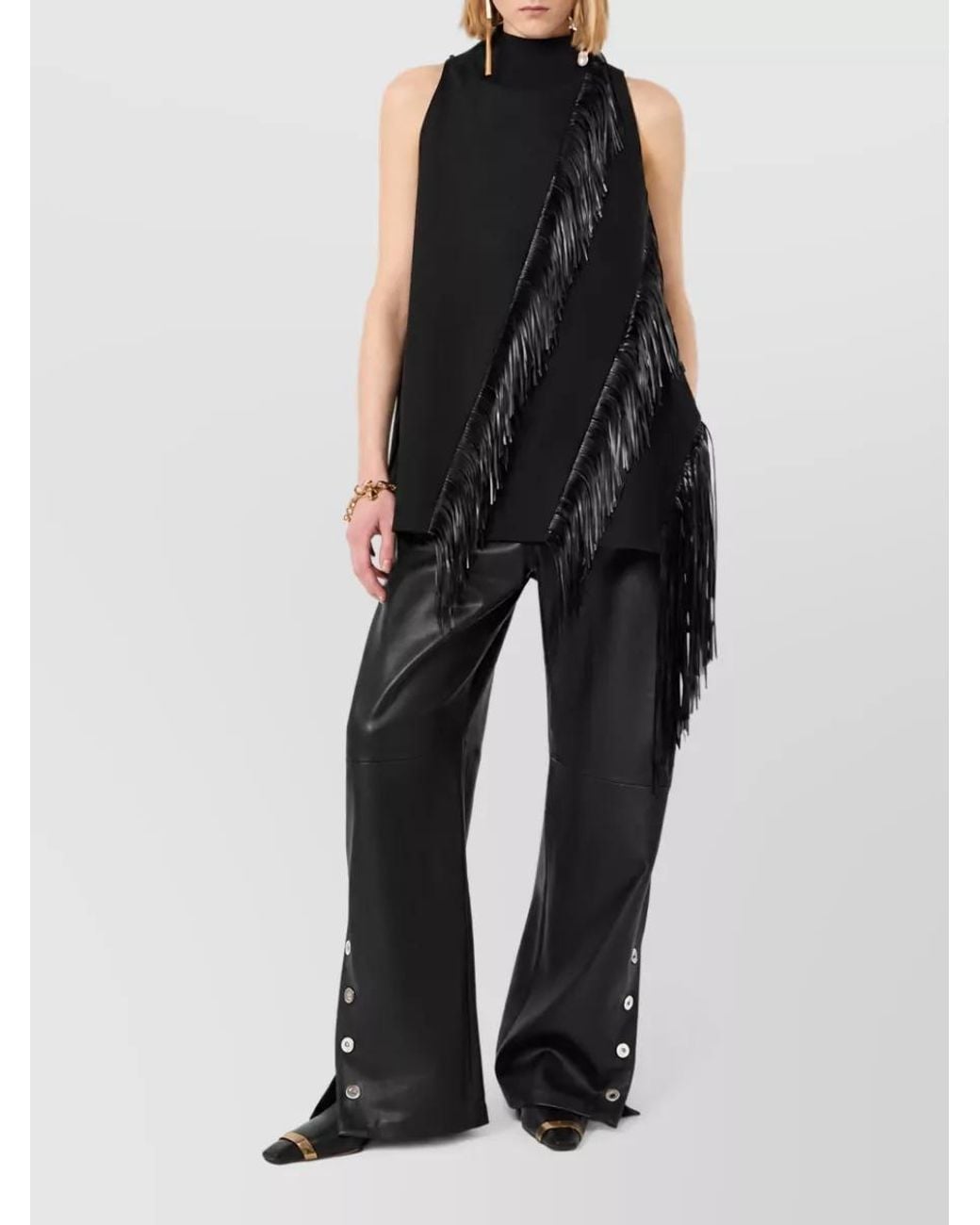 Sportmax Black Fringed Asymmetric Sleeveless Top