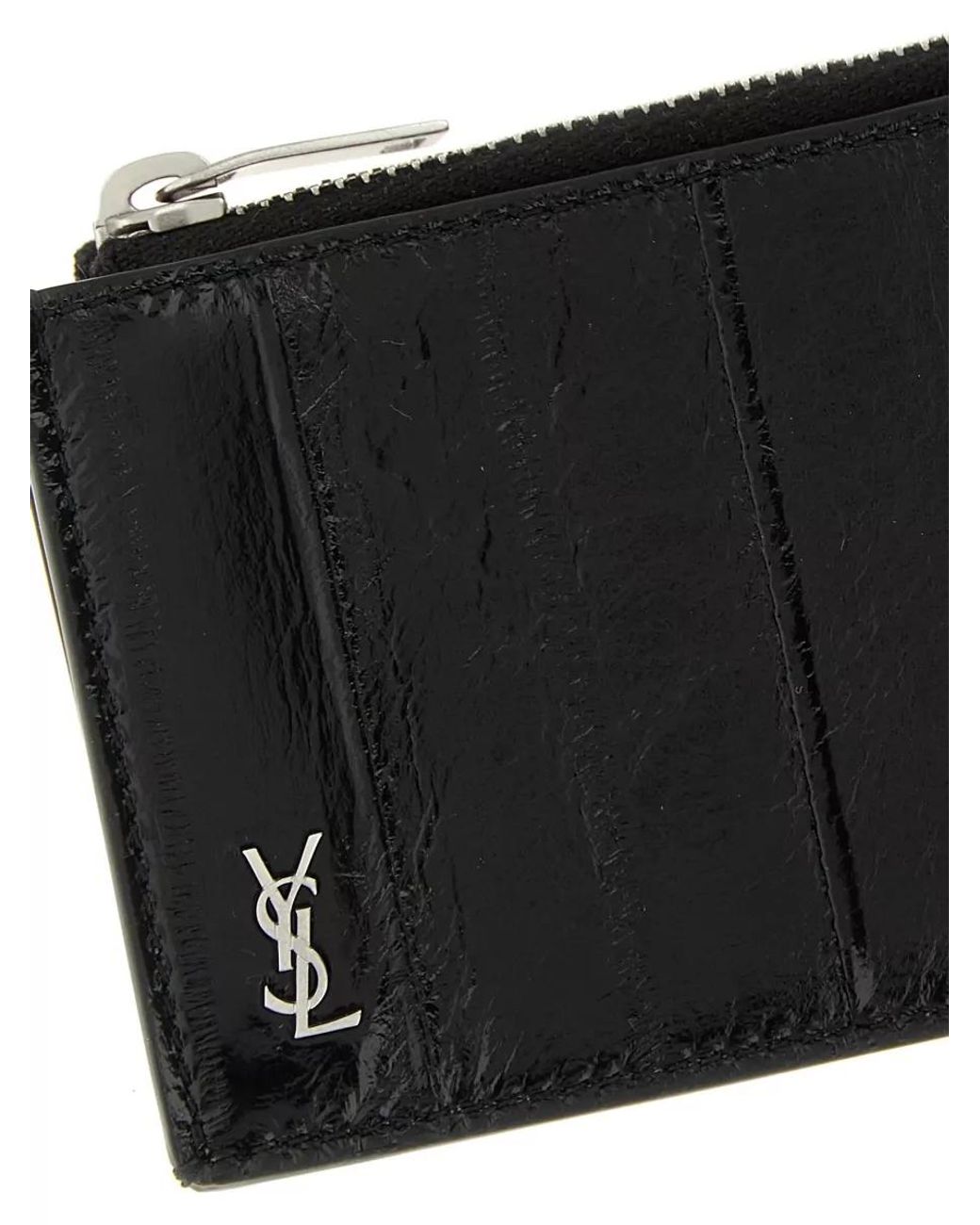 Saint Laurent Black Eel Leather Card Holder for men