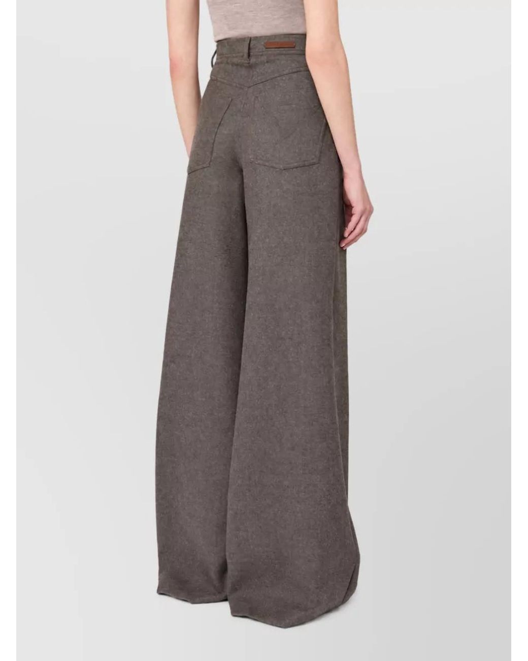 Max Mara Brown Wool High-Rise Wide-Leg Trousers