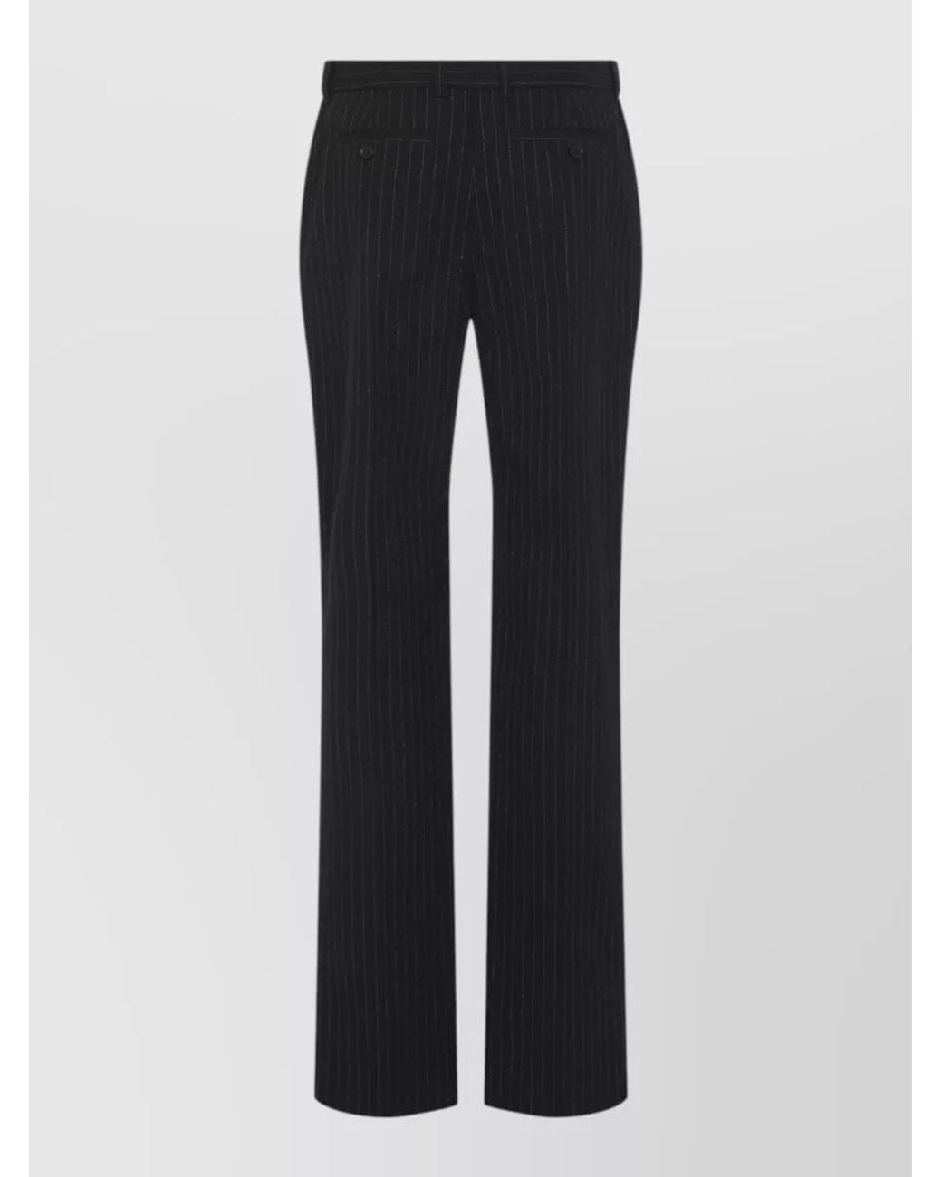McQueen Blue Wool Pinstriped Mid-Rise Straight-Leg Tailored Trousers