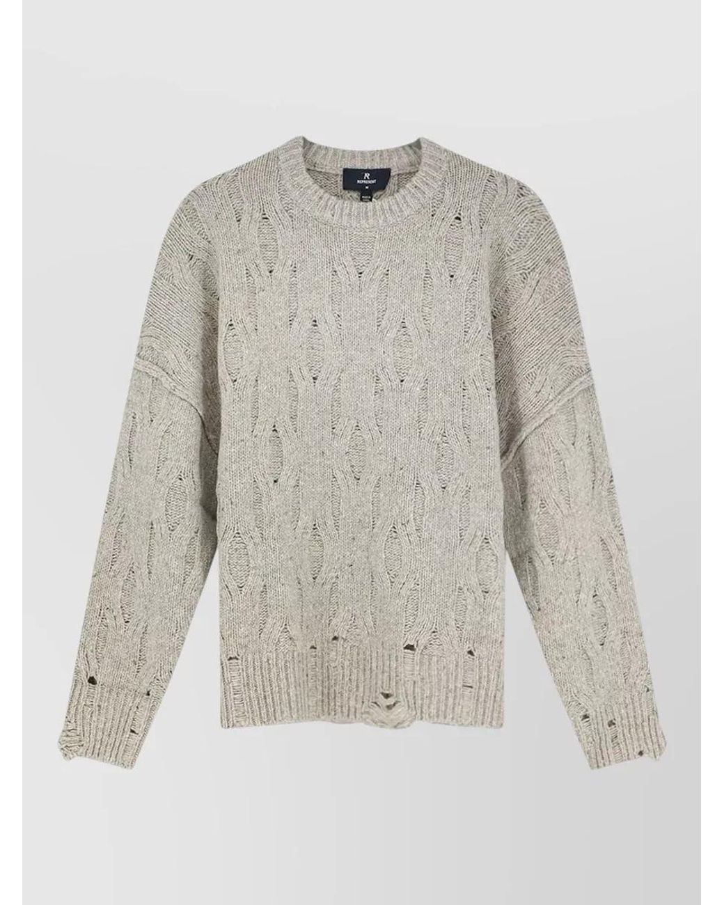 Represent White Wool-Blend Cable-Knit Distressed Crewneck Sweater for men