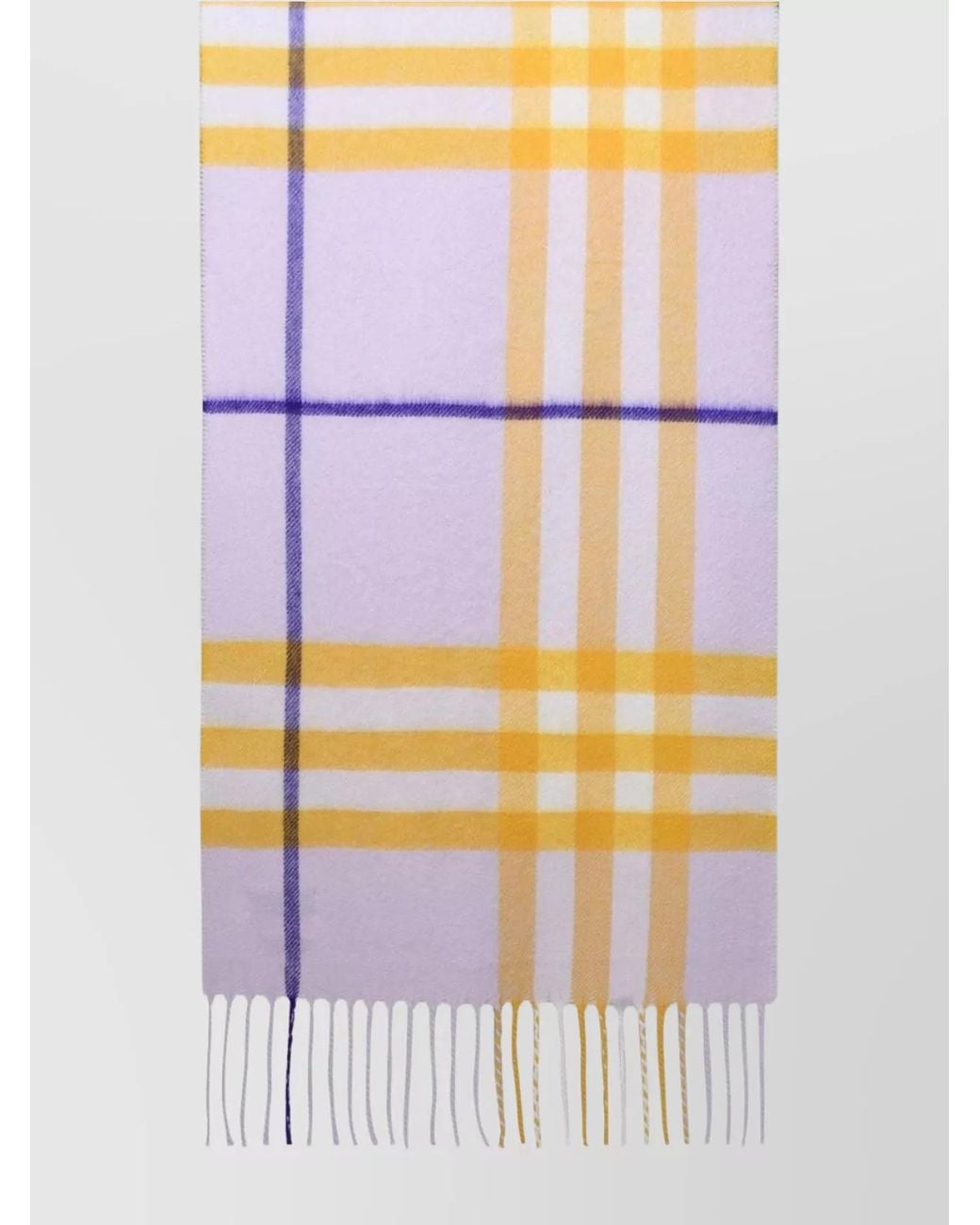 Burberry Purple Checked Fringed Cashmere Scarf