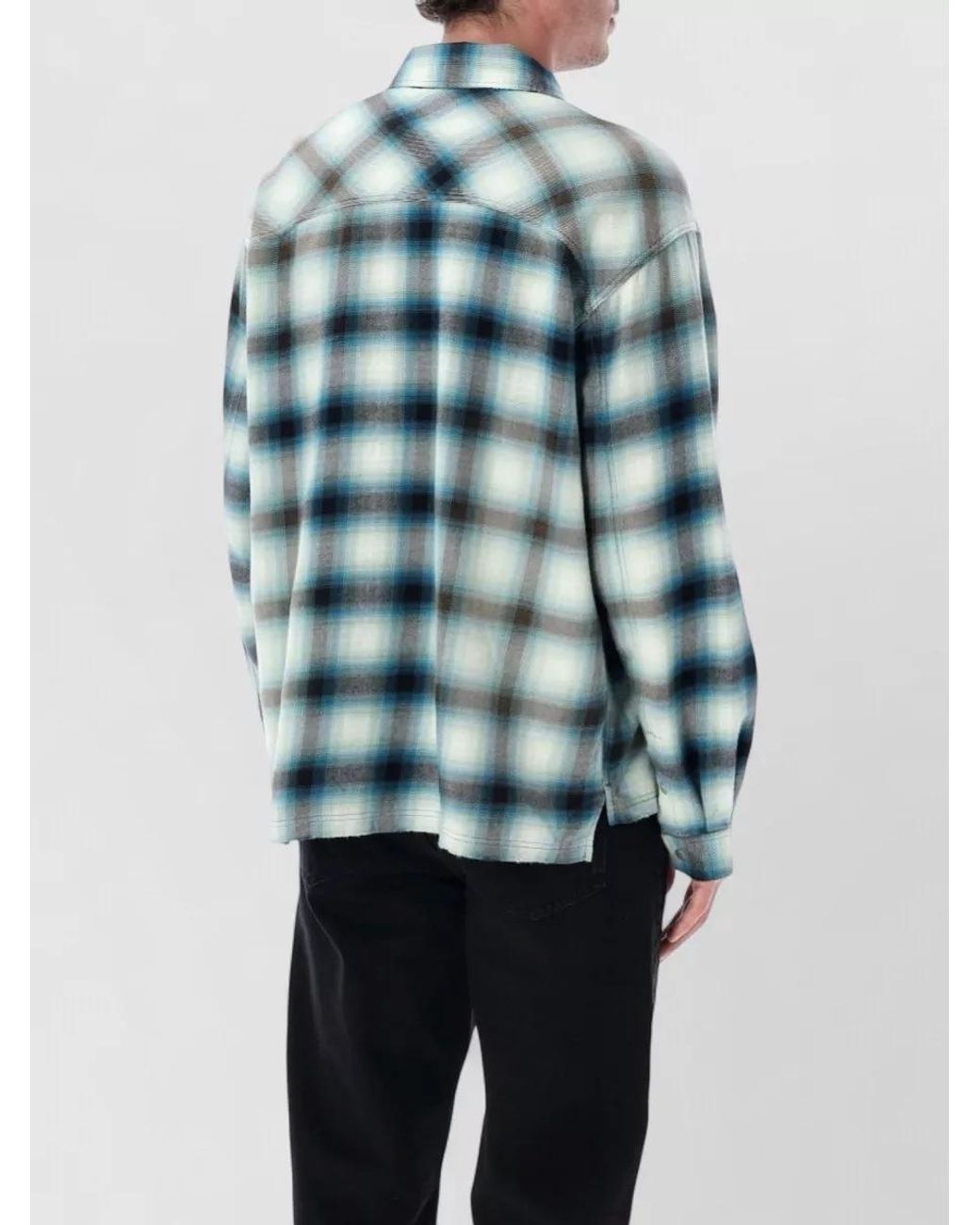 Represent Blue Sun-Bleached Checked Cotton Flannel Shirt for men