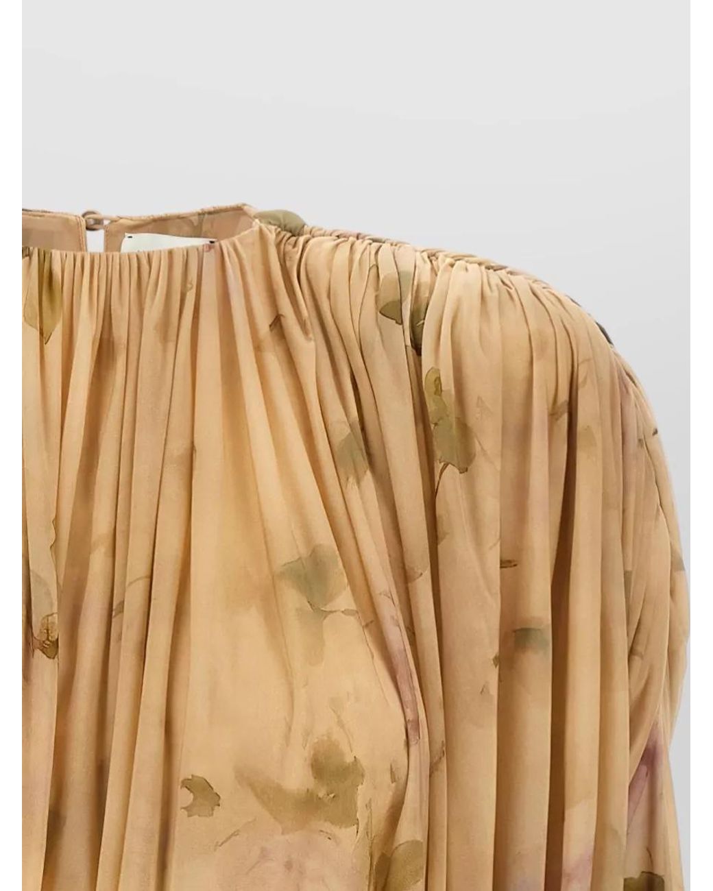Magda Butrym Natural Floral-Print Draped Long-Sleeve High-Neck Mini Dress