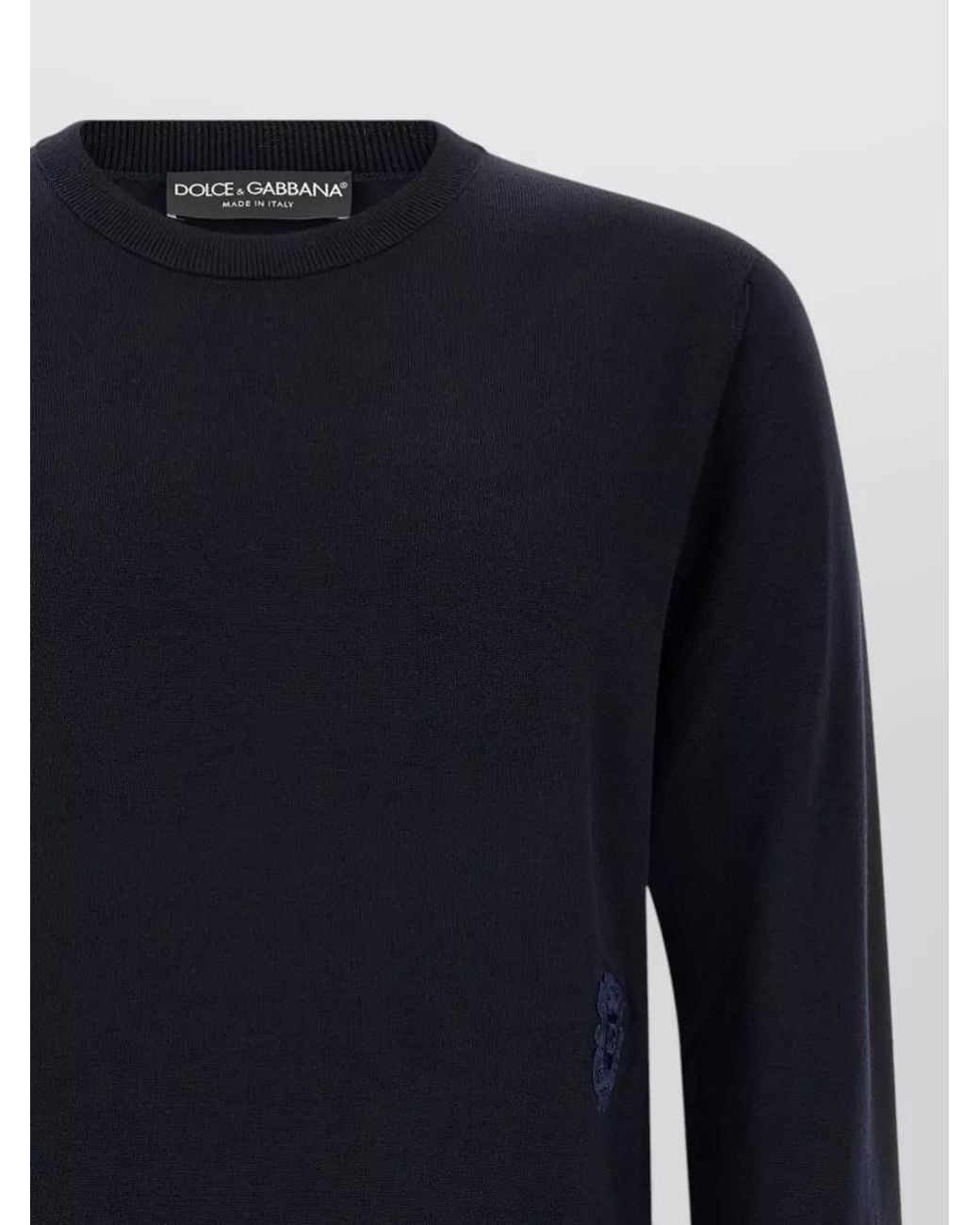 Dolce & Gabbana Blue Virgin Wool Ribbed Crew Neck Sweater for men